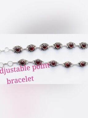 Vintage-Inspired Red Stone Adjustable Point Bracelet stealing silver